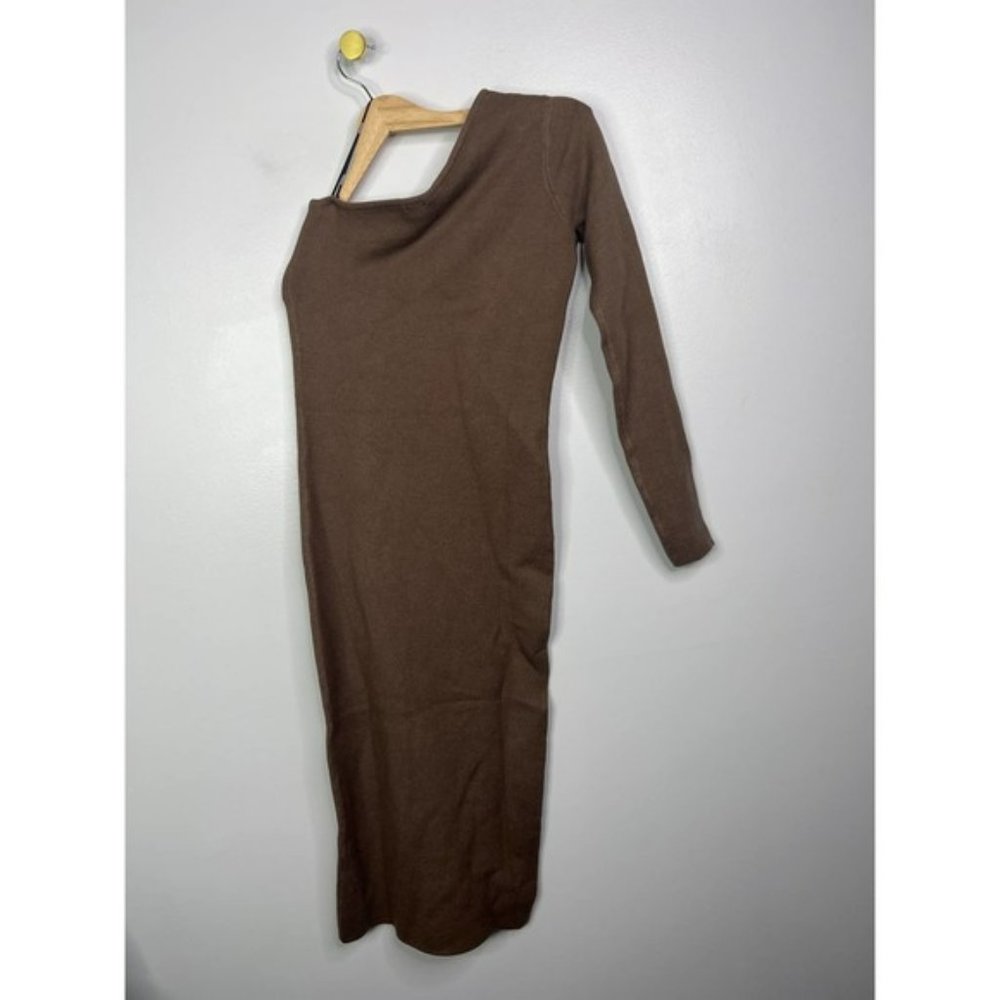 Monrow Super Soft One Shoulder Midi Dress Women's Dusty Cocoa Size: XS NWOT - Picture 6 of 9
